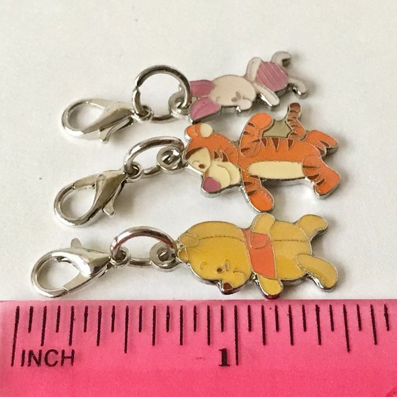 Vintage Disney Charm Lot Winnie Pooh Tigger Piglet 3 Charms Zipper Pulls Clip On - Picture 7 of 11